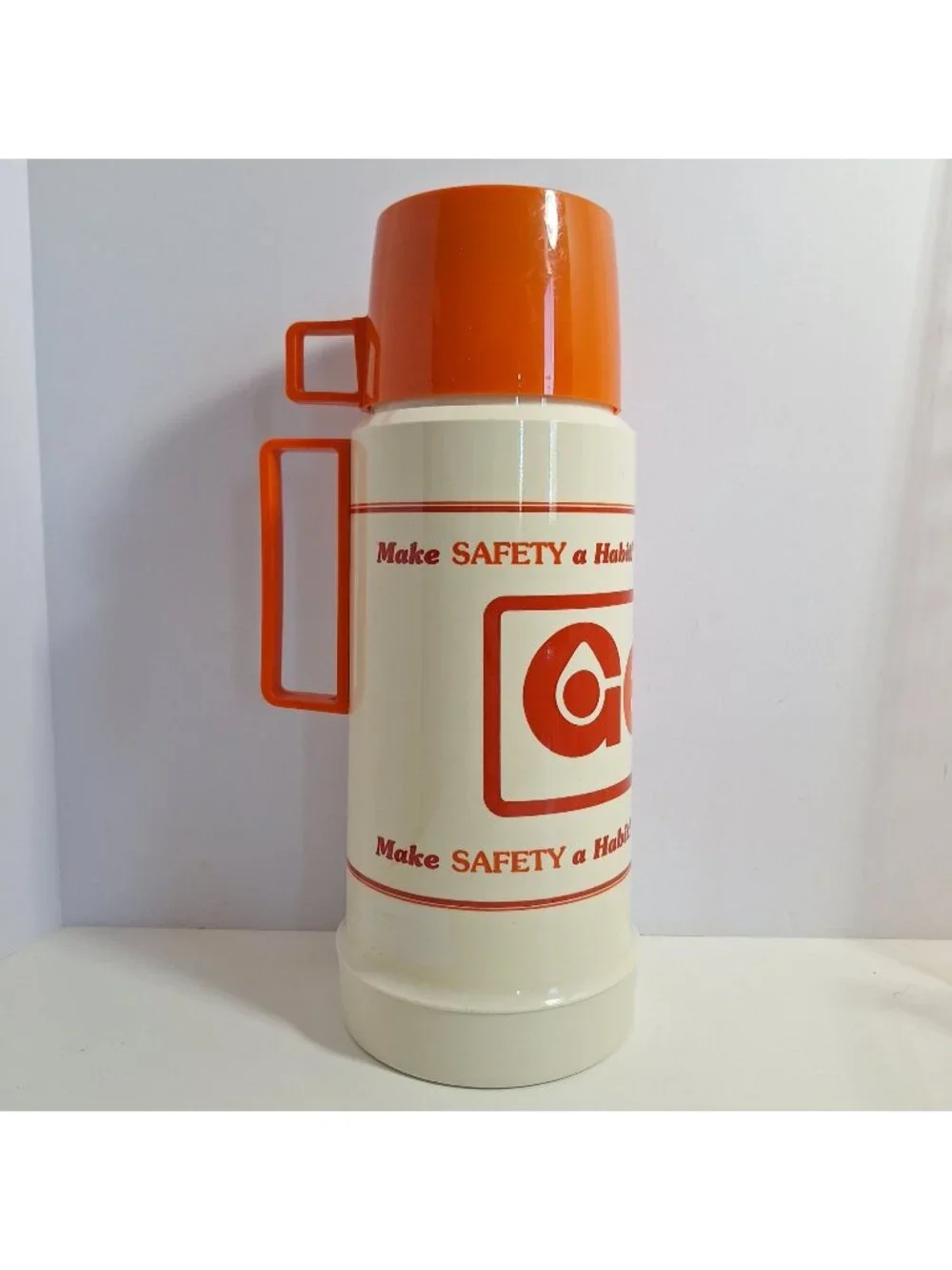 GETTY Thermos Make Safety A Habit Slogan Logo Orange Vintage 1970s